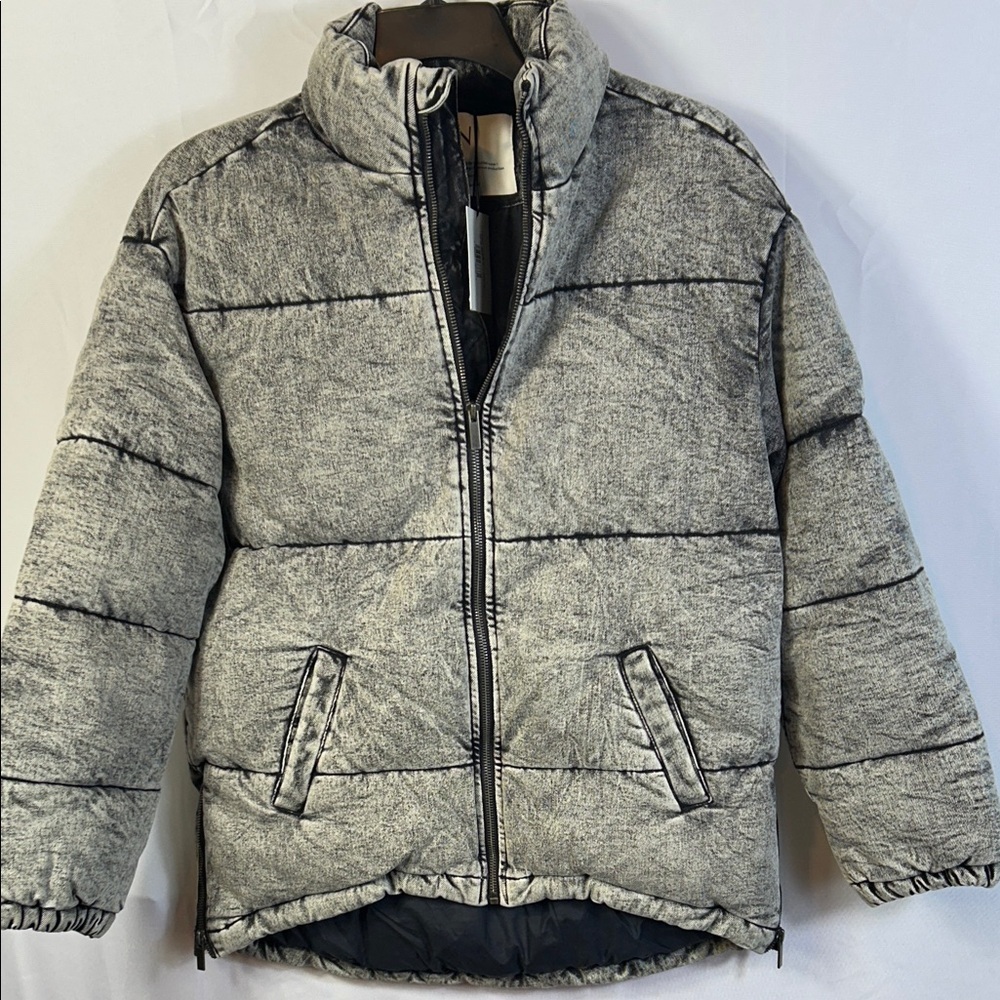 LNDN Gray Acid Wash Denim Jacket Oversized Size XS Medium Side Zippers Pockets